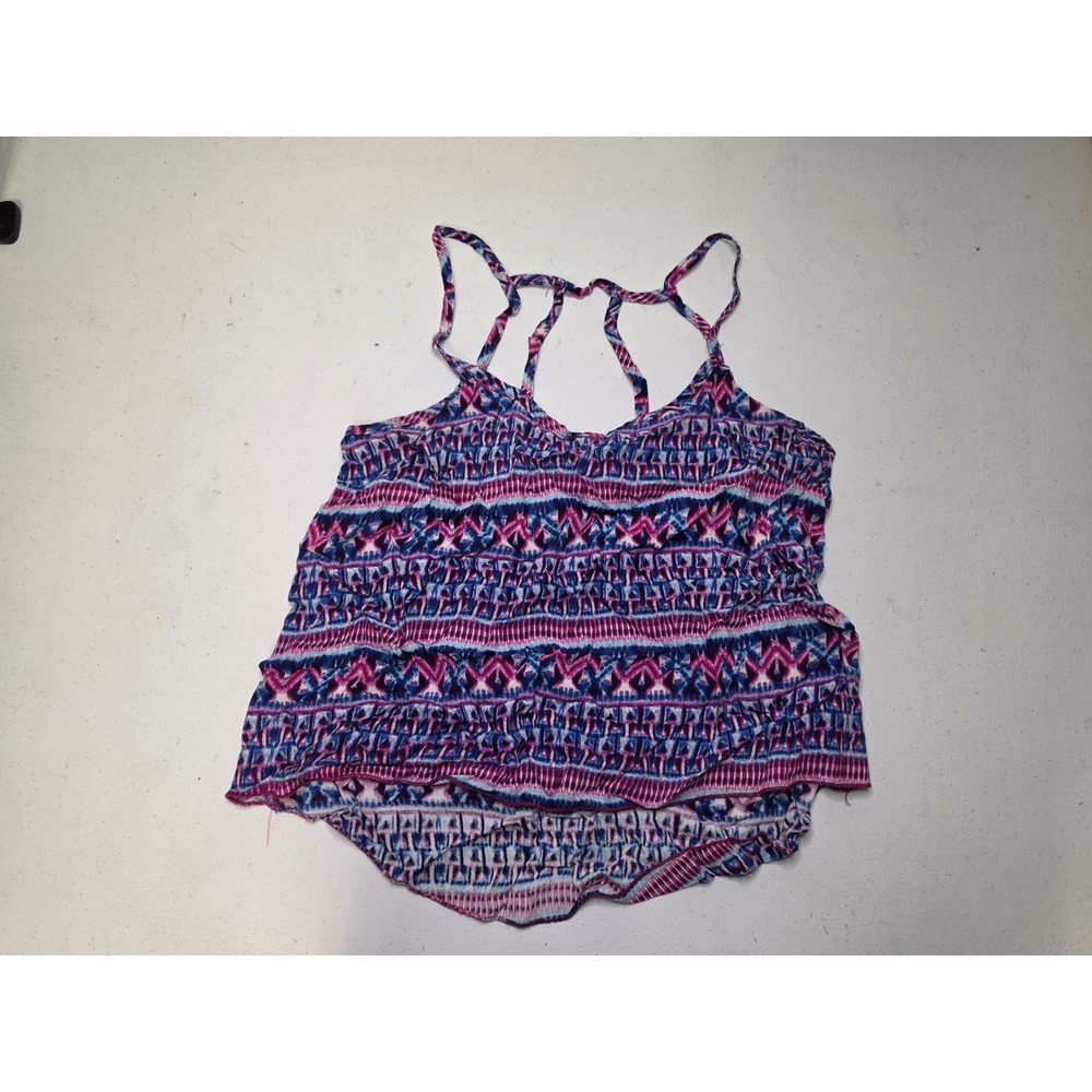 Stoosh Womens Pink Blue Ikat Cami Top Cage Back High Low Rayon Size M